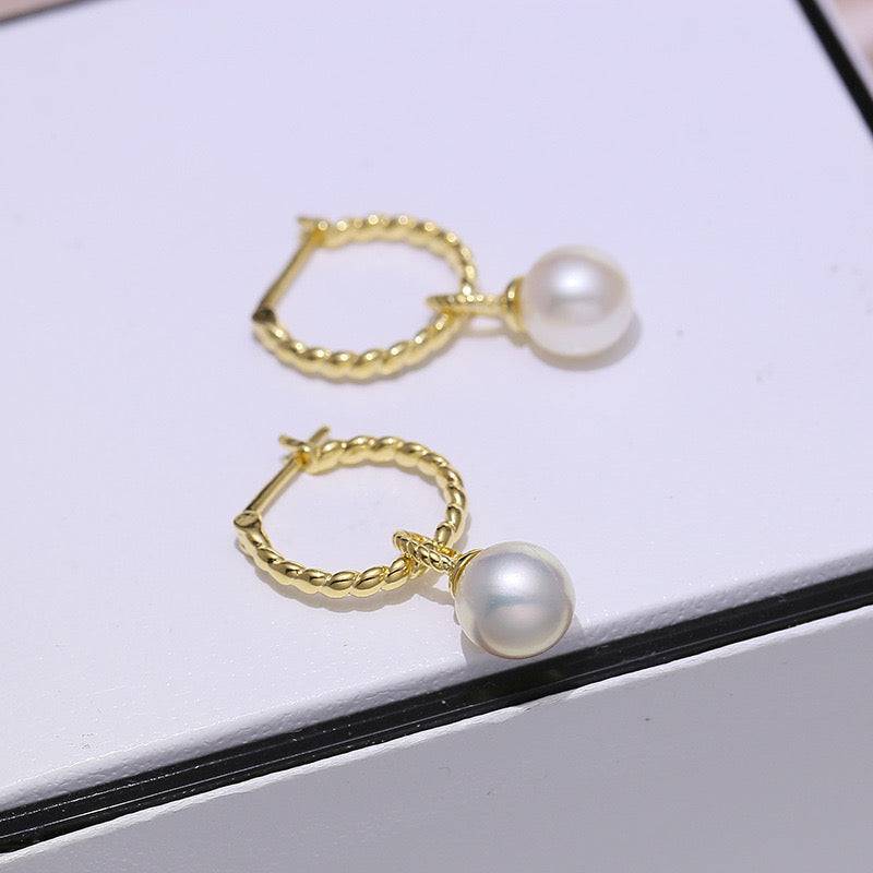 8-9mm Freshwater Pearl & Twist Hoop Detachable Earrings