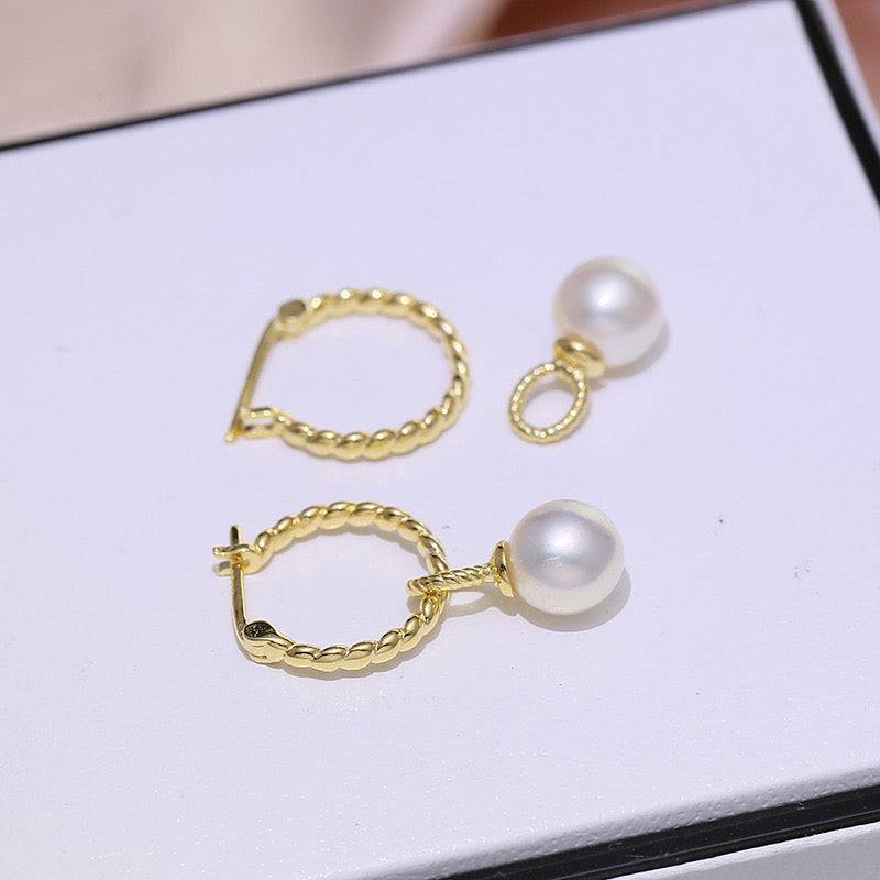 8-9mm Freshwater Pearl & Twist Hoop Detachable Earrings
