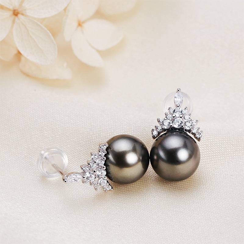 8-9mm Tahitian Pearl & Queen Earrings