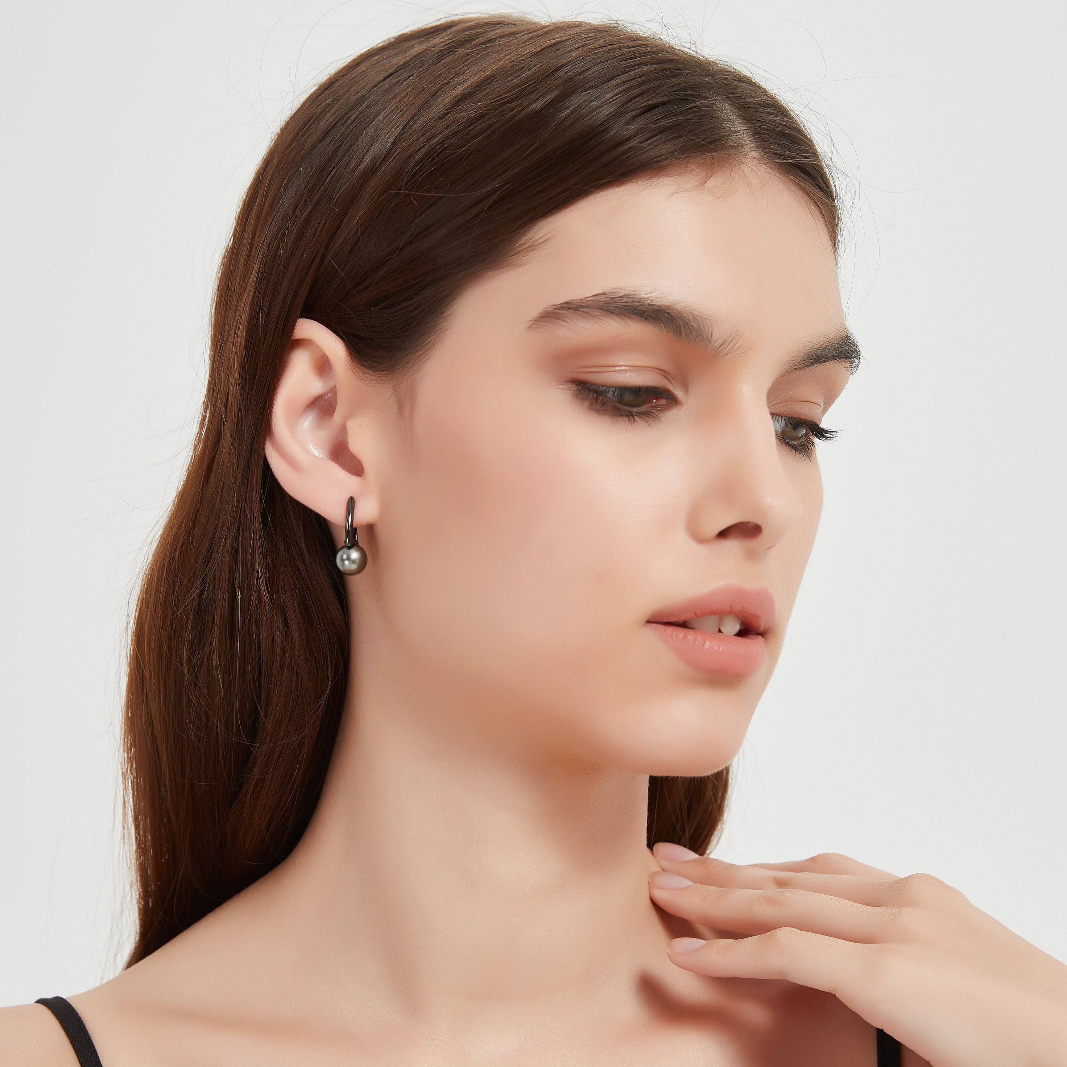 9-10mm Tahitian Pearl & Noir Elegance Barrel Earrings