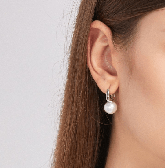 9-10mm Round Hoop Freshwater Pearl Earrings Sterling Silver