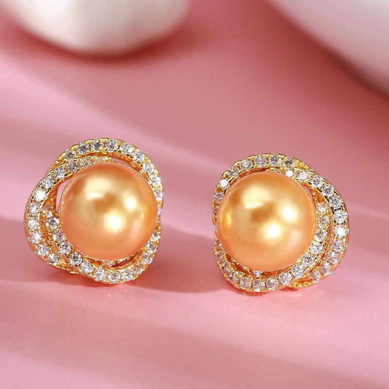 Golden South Sea Pearl 11.0-12.0mm & CZ Rose Whole Set
