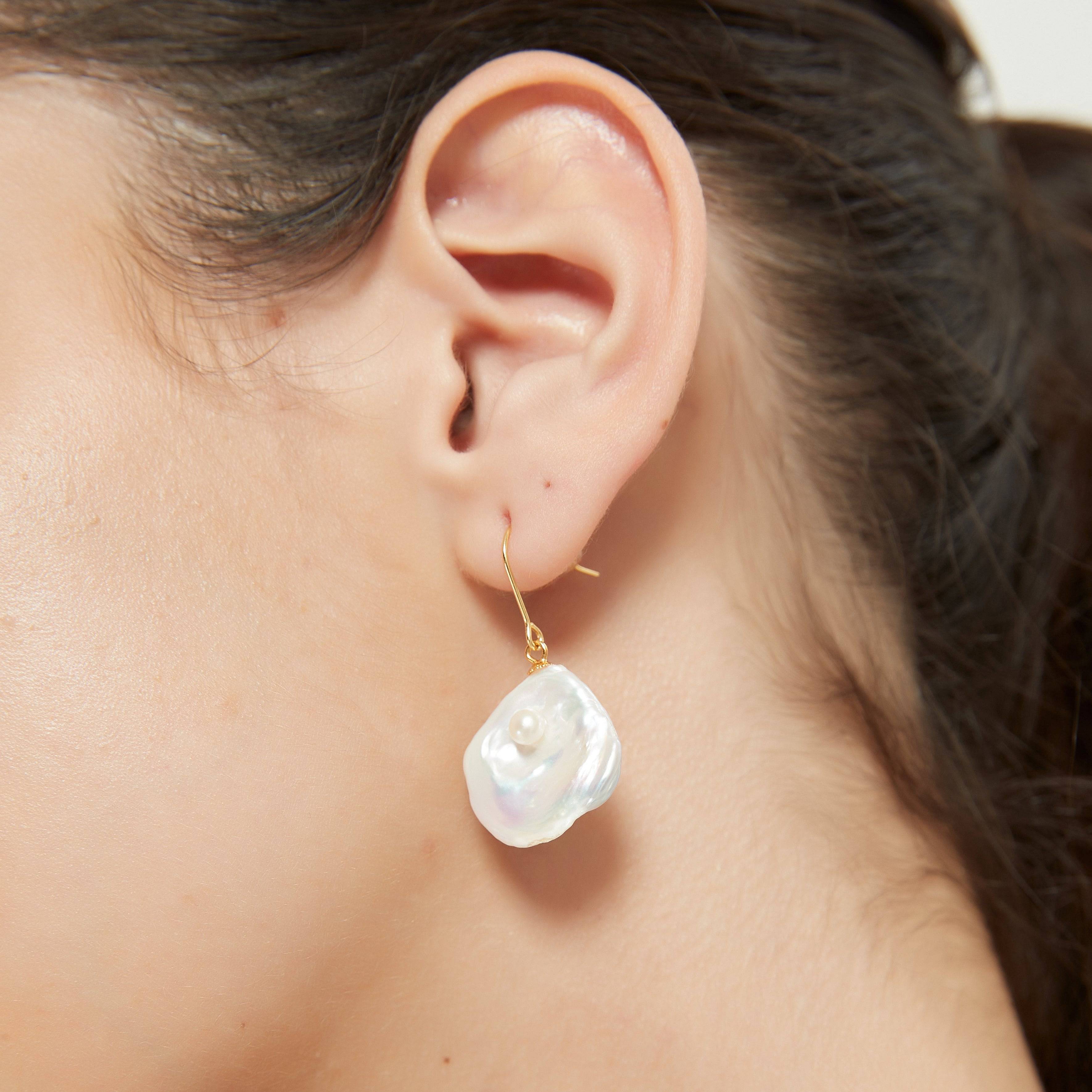 Petal-Shaped Baroque Pearl Drop Earrings