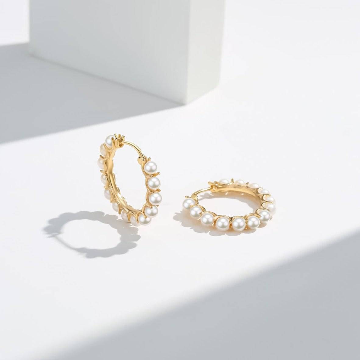 Circle Pearl Hoop Earrings Gold Vermeil