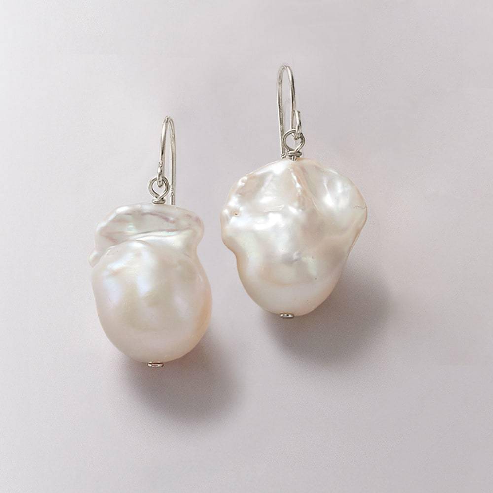 Daisy White Freshwater Baroque Pearl Earrings Sterling Silver
