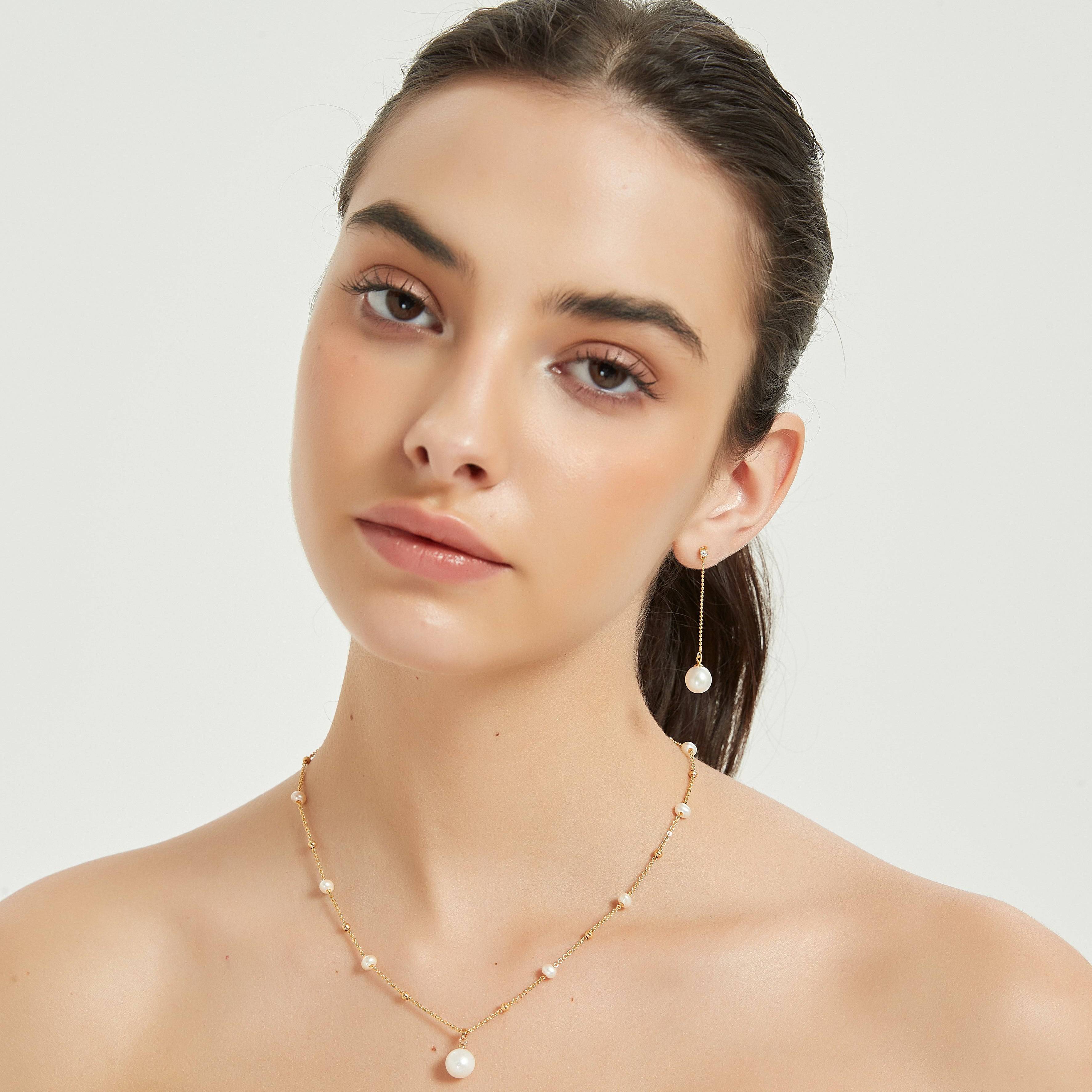 Natural Freshwater Pearl Long Earrings