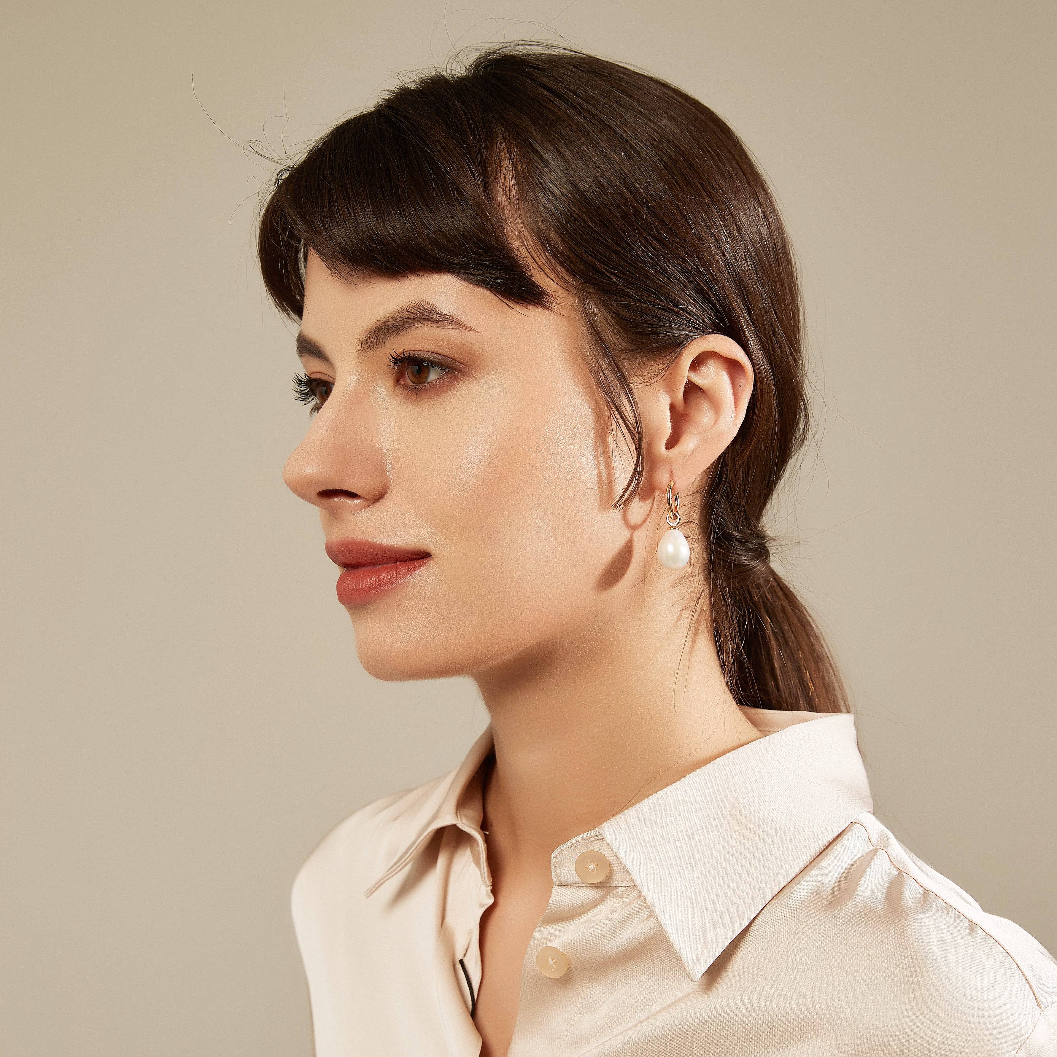 Versatile Drop Shaped Pearl Hoop Earrings