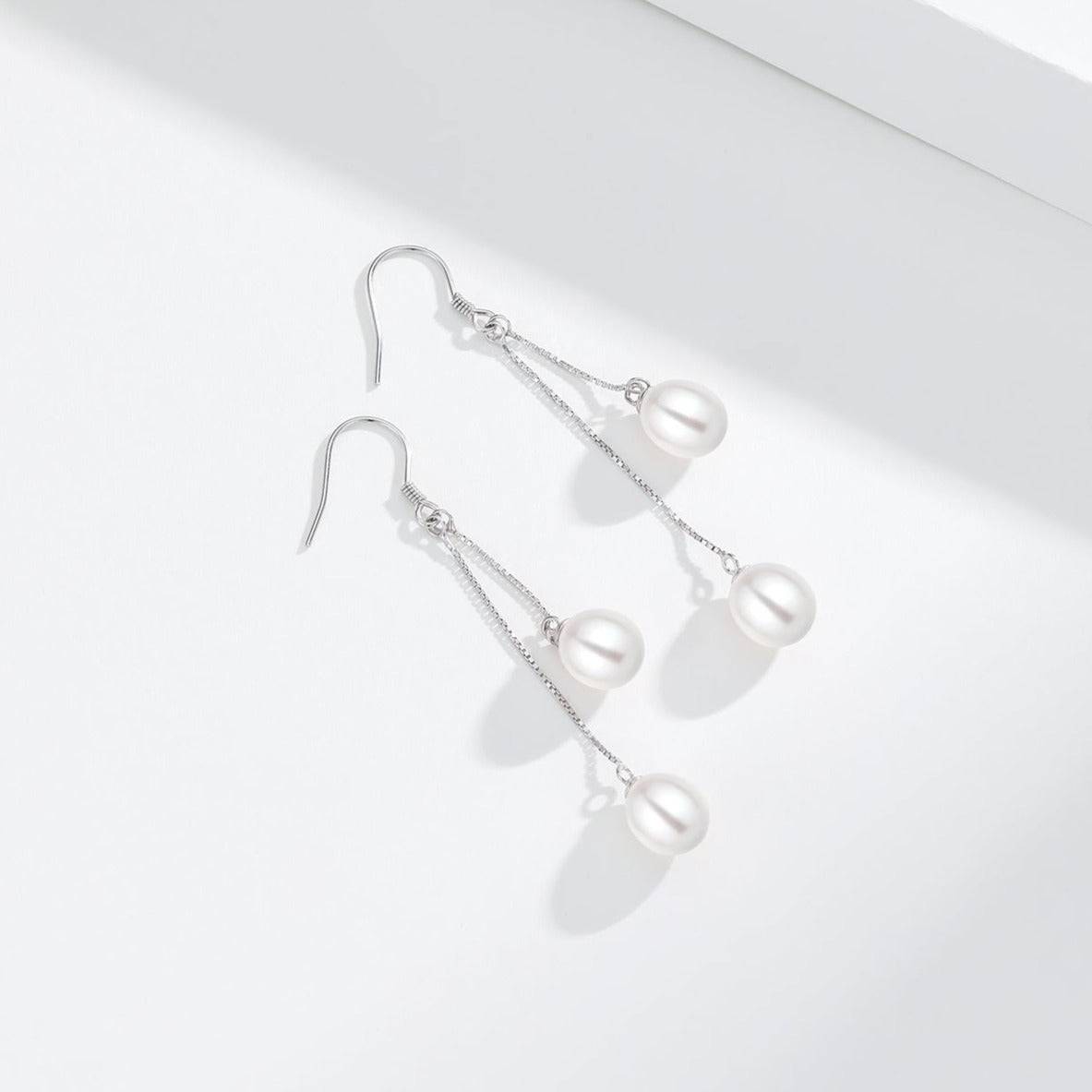 Dual Drop Freshwater Pearl Dangle Cluster Earrings