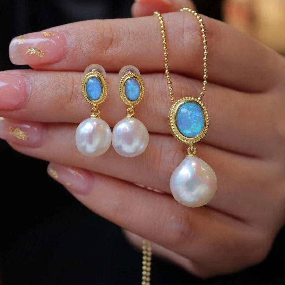 Opal Freshwater Baroque Pearls Earrings Gold Vermeil