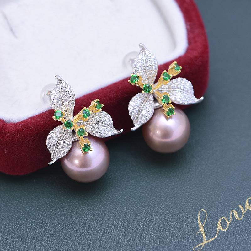 Floral Cubic Ziconia Green Gem Earrings