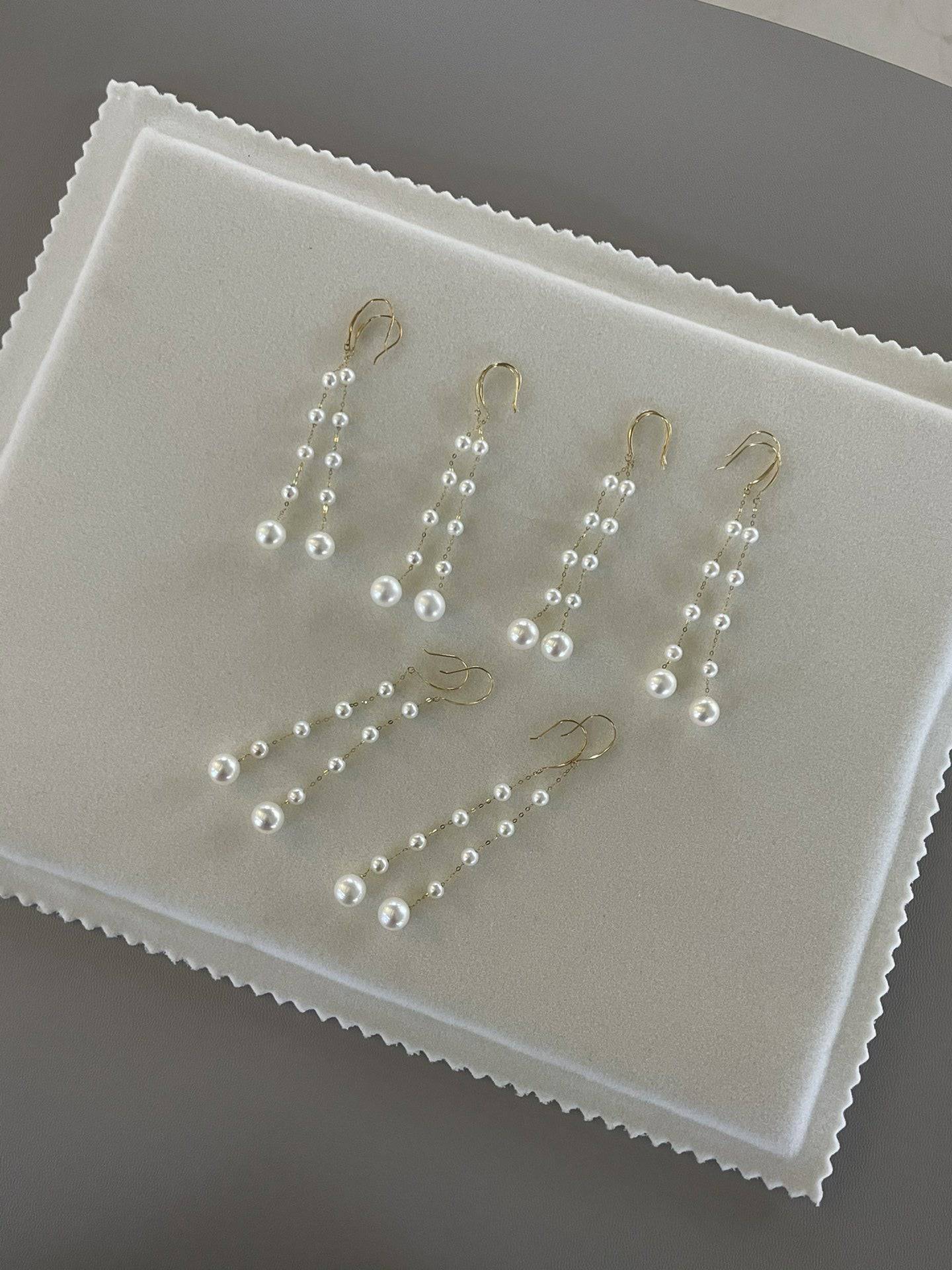 Freshwater Pearl Dangle Cluster Earrings 18K Gold