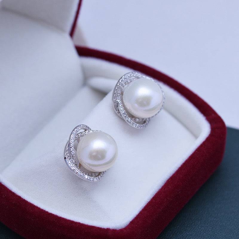 Freshwater Pearl & Rose Floral Earrings
