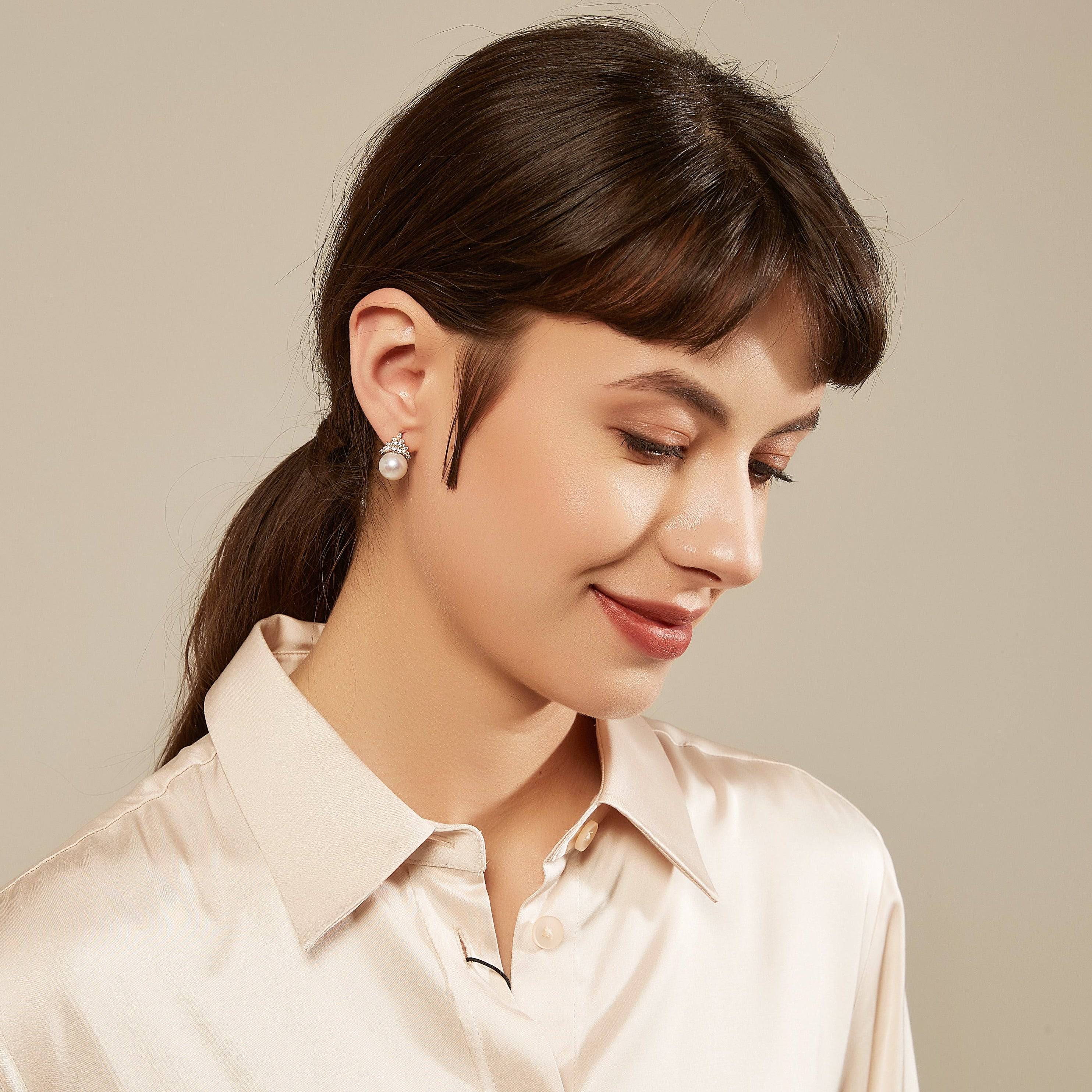 10-11mm Purple Freshwater Pearl & Queen Earrings