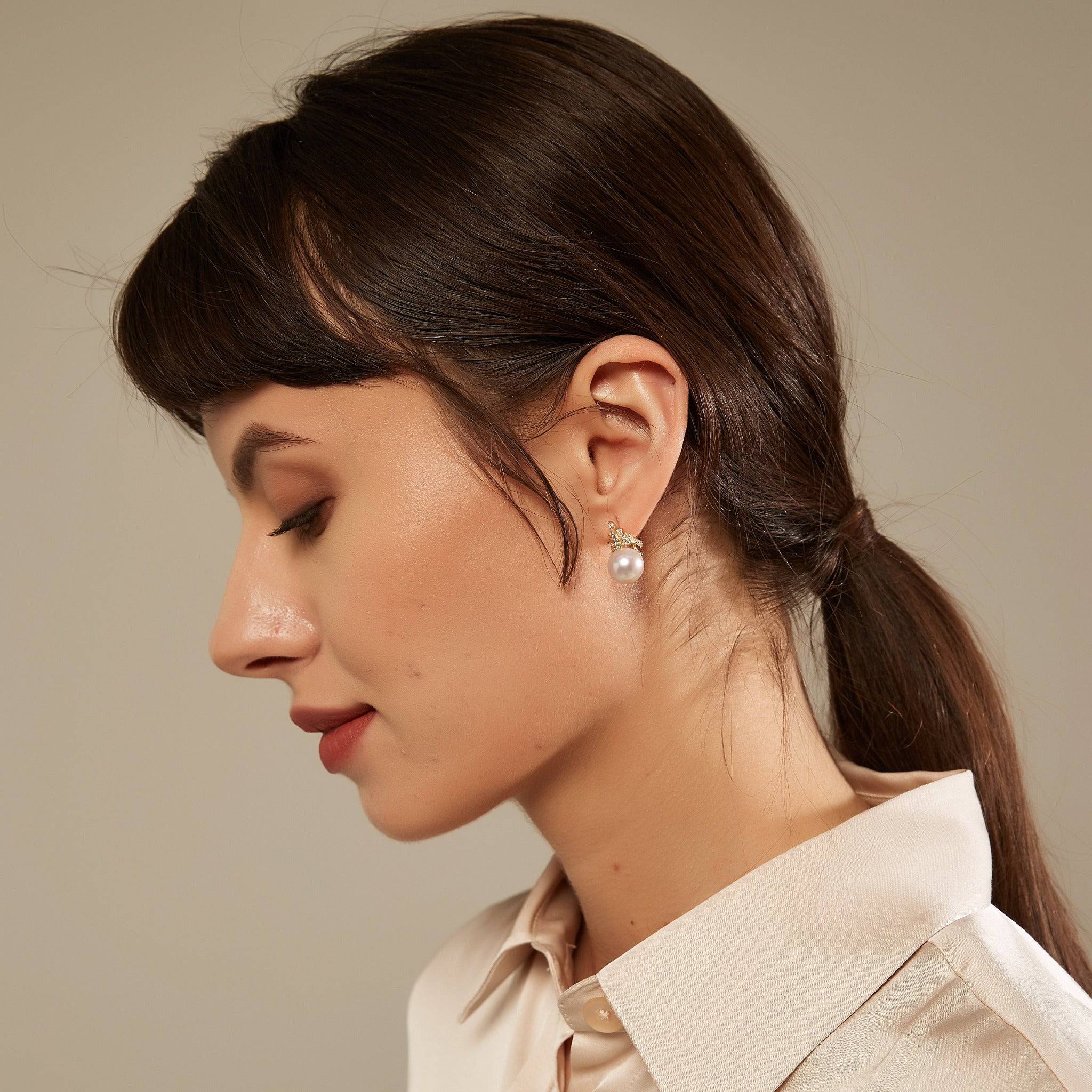 10-11mm Purple Freshwater Pearl & Queen Earrings