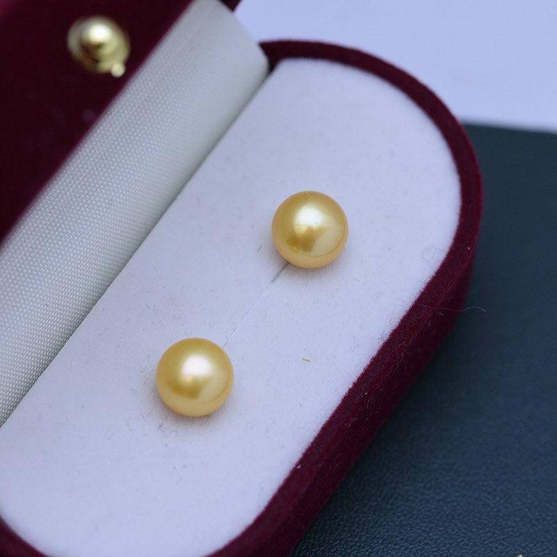 Golden Button Freshwater Pearl Stud Earrings