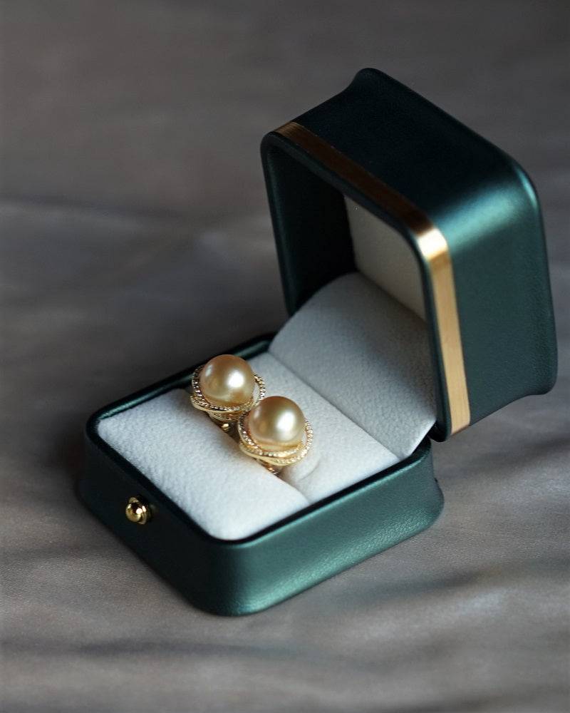 Golden South Sea Pearl 11.0-12.0mm & CZ Rose Earrings
