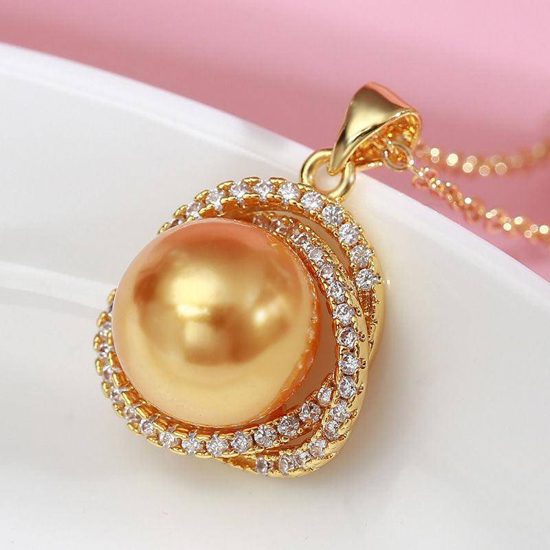 Golden South Sea Pearl 11.0-12.0mm & CZ Rose Whole Set