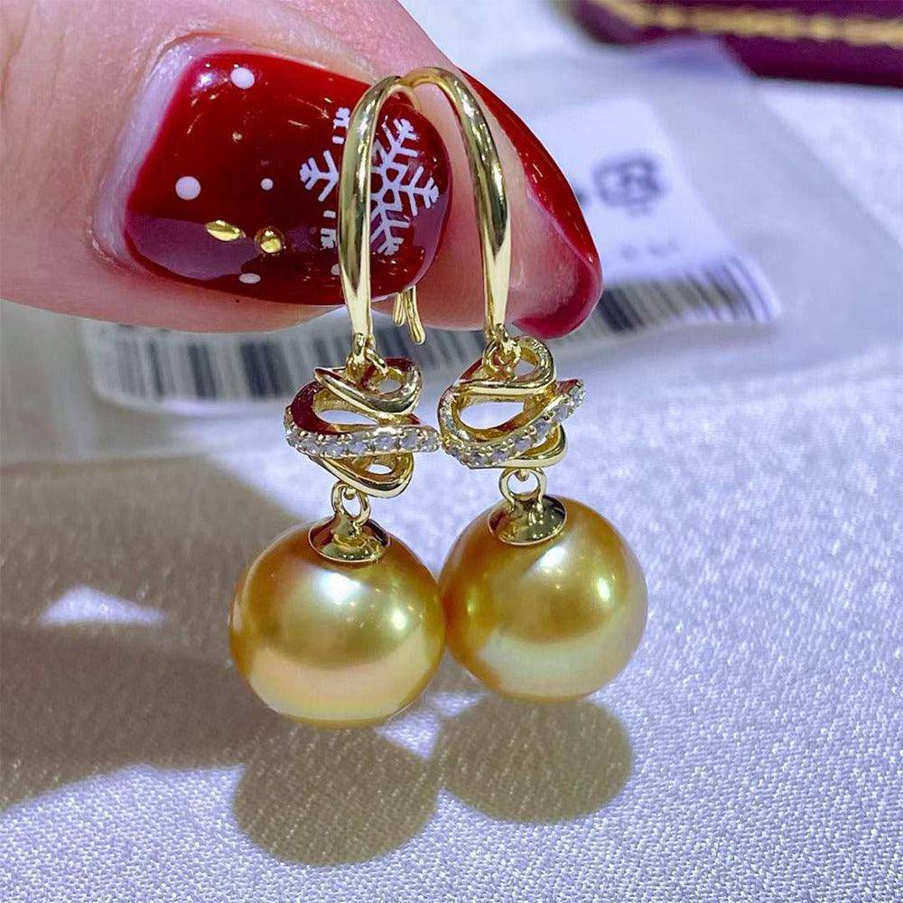 Golden South Sea Pearl & CZ Drop Earrings