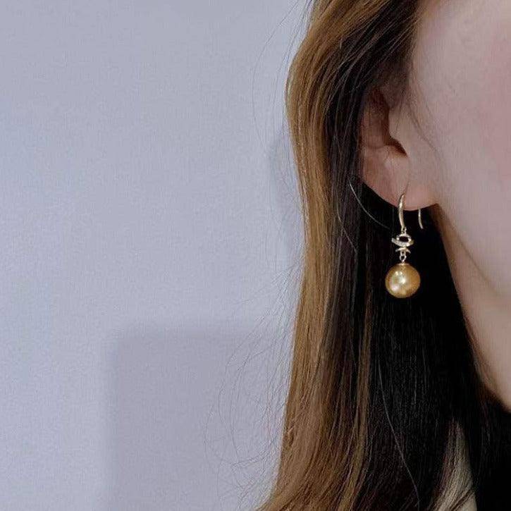 Golden South Sea Pearl & CZ Drop Earrings