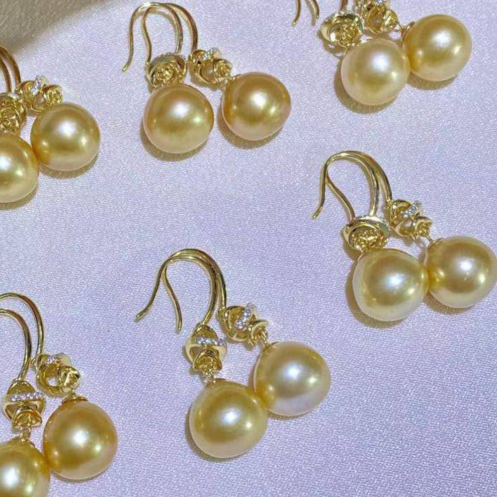 Golden South Sea Pearl & CZ Drop Earrings