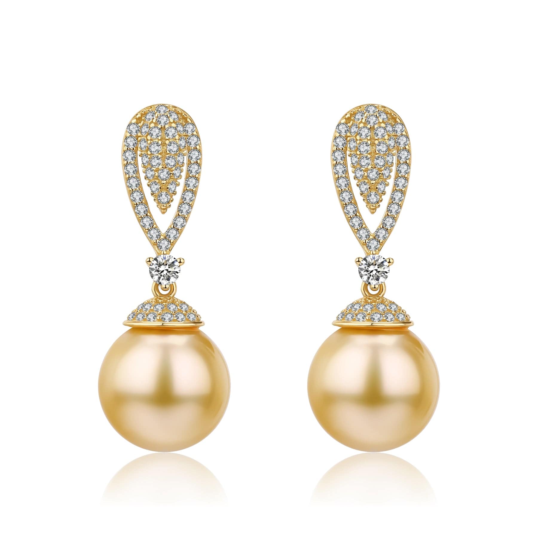 Golden South Sea Pearl & CZ Earrings