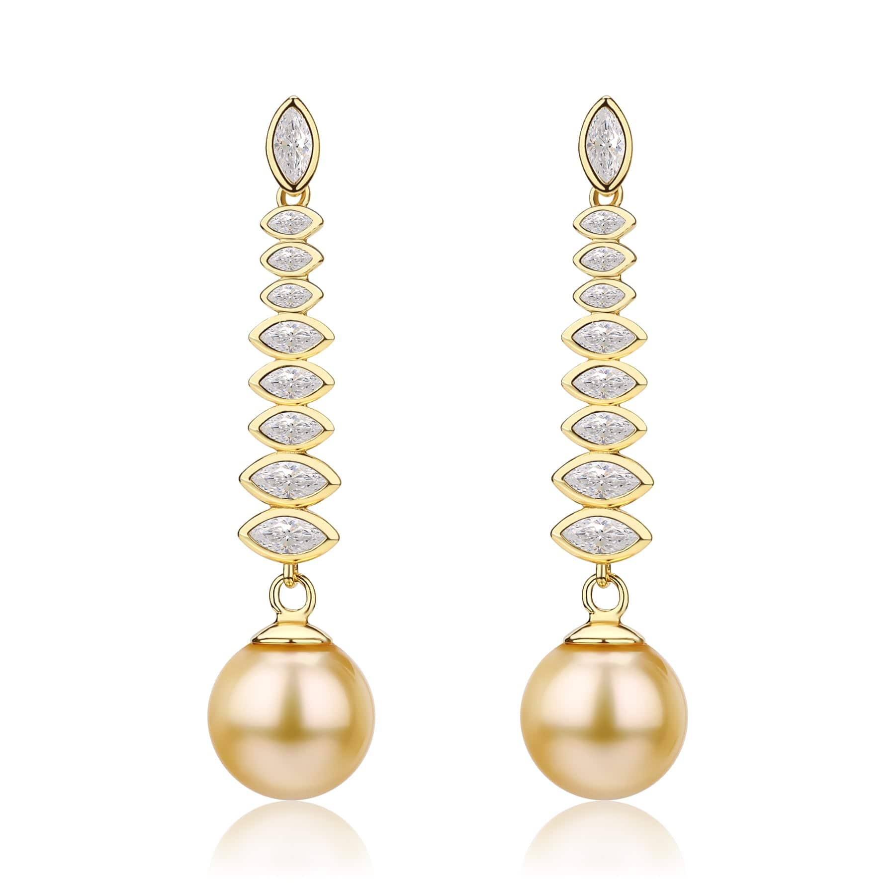 Golden South Sea Pearl & CZ Earrings