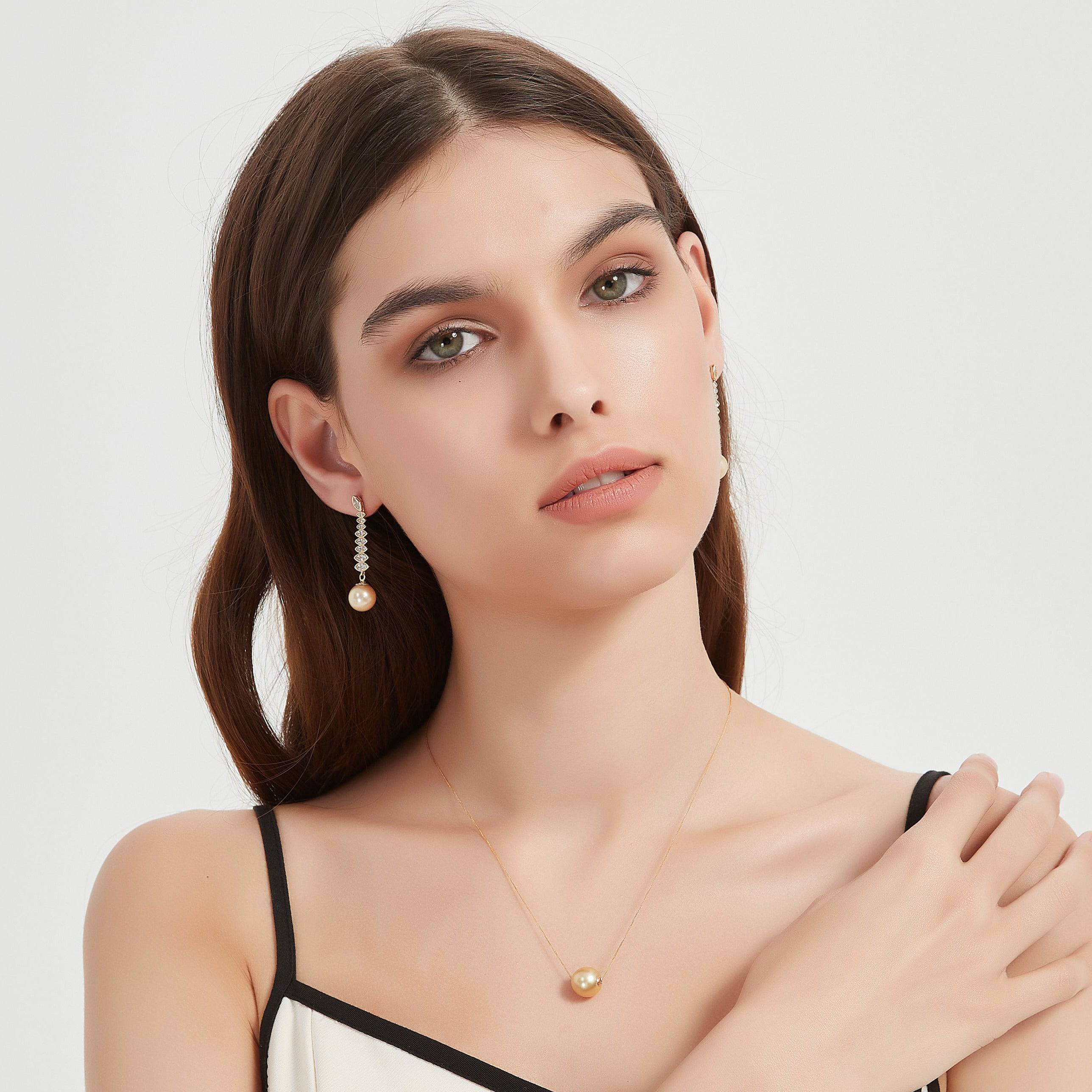 Golden South Sea Pearl & CZ Earrings