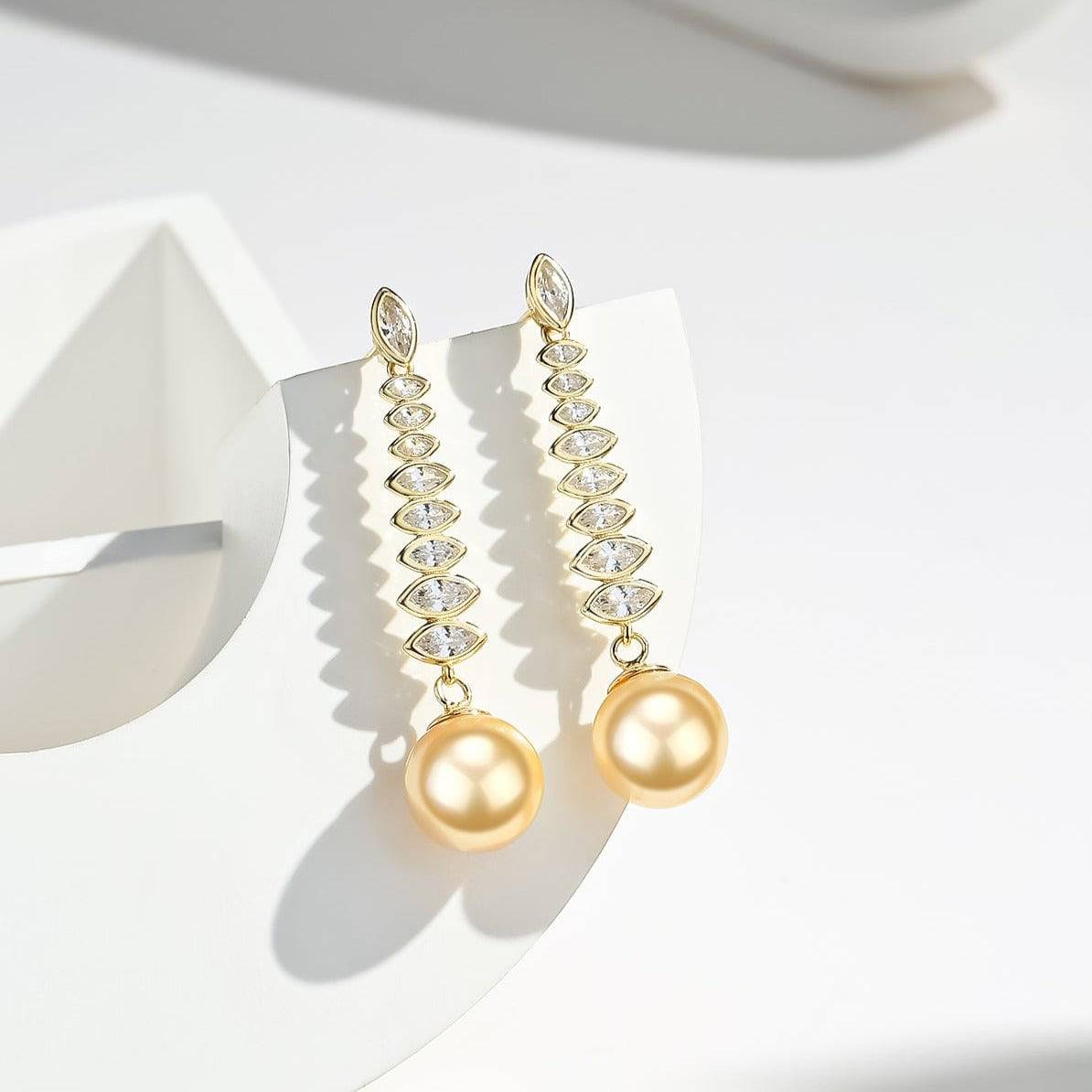 Golden South Sea Pearl & CZ Earrings