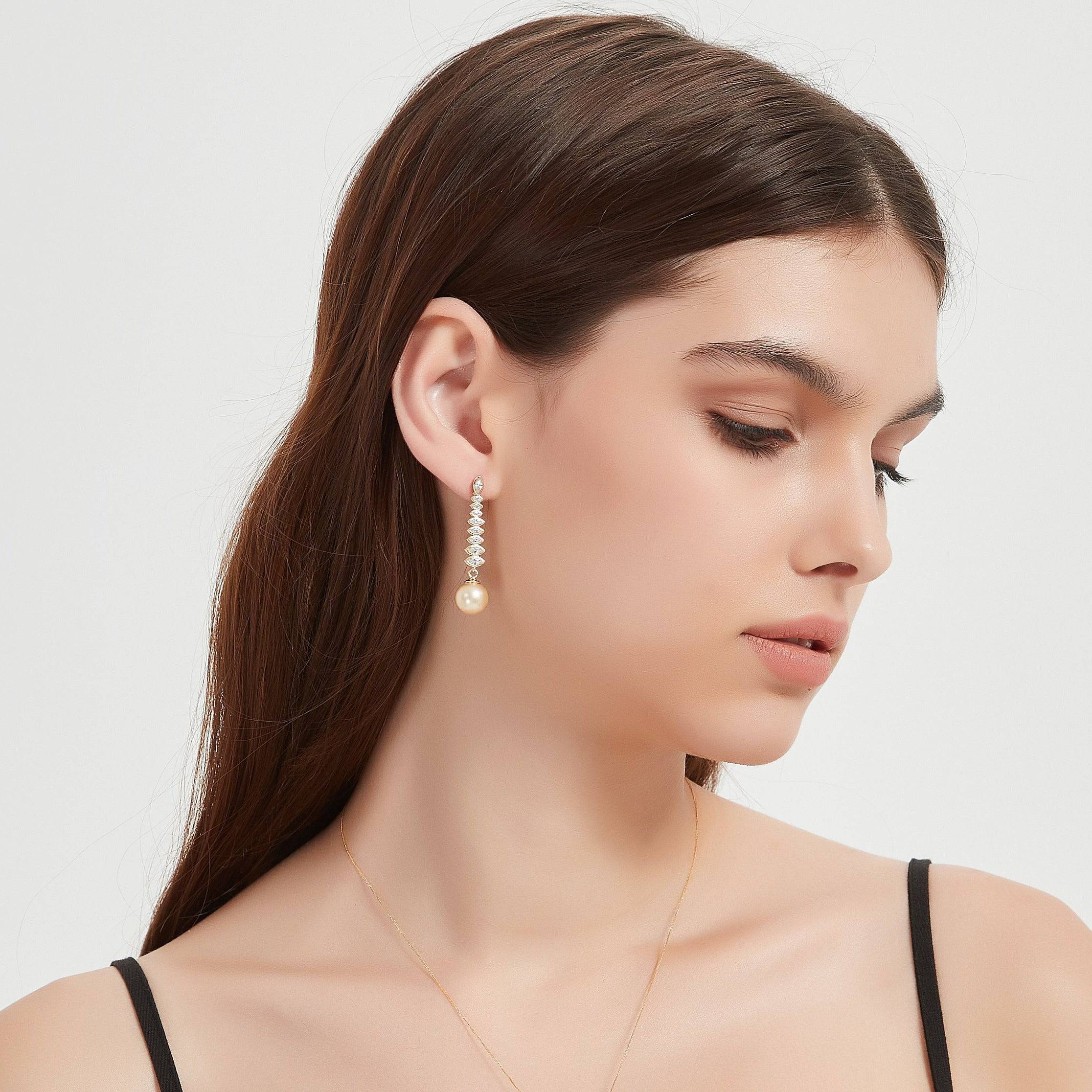 Golden South Sea Pearl & CZ Earrings