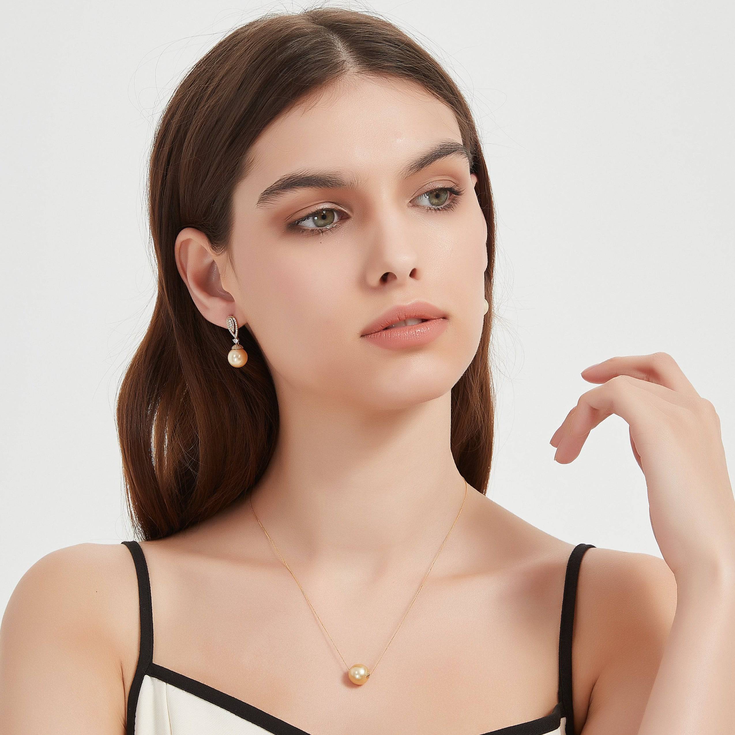 Golden South Sea Pearl & CZ Earrings