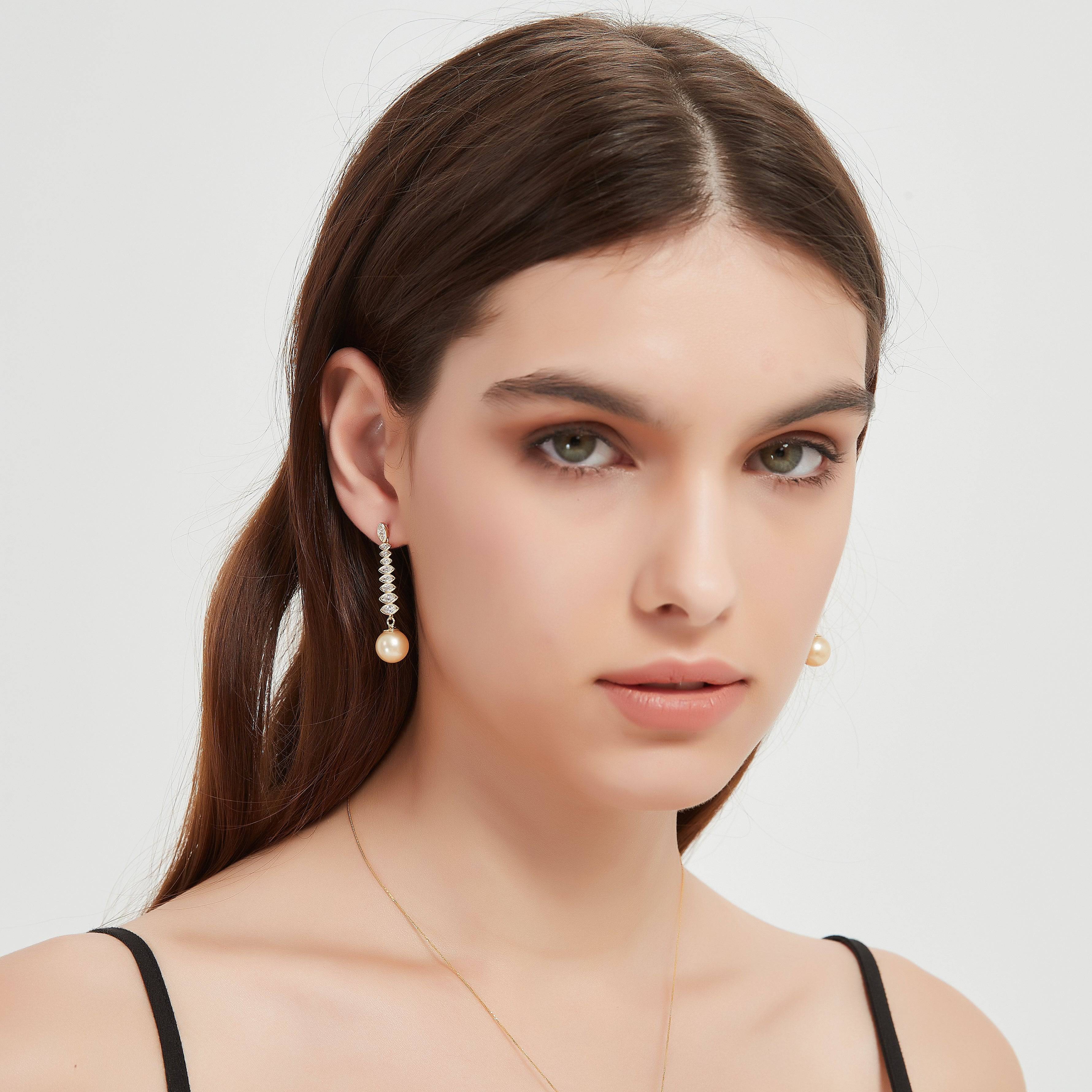 Golden South Sea Pearl & CZ Earrings