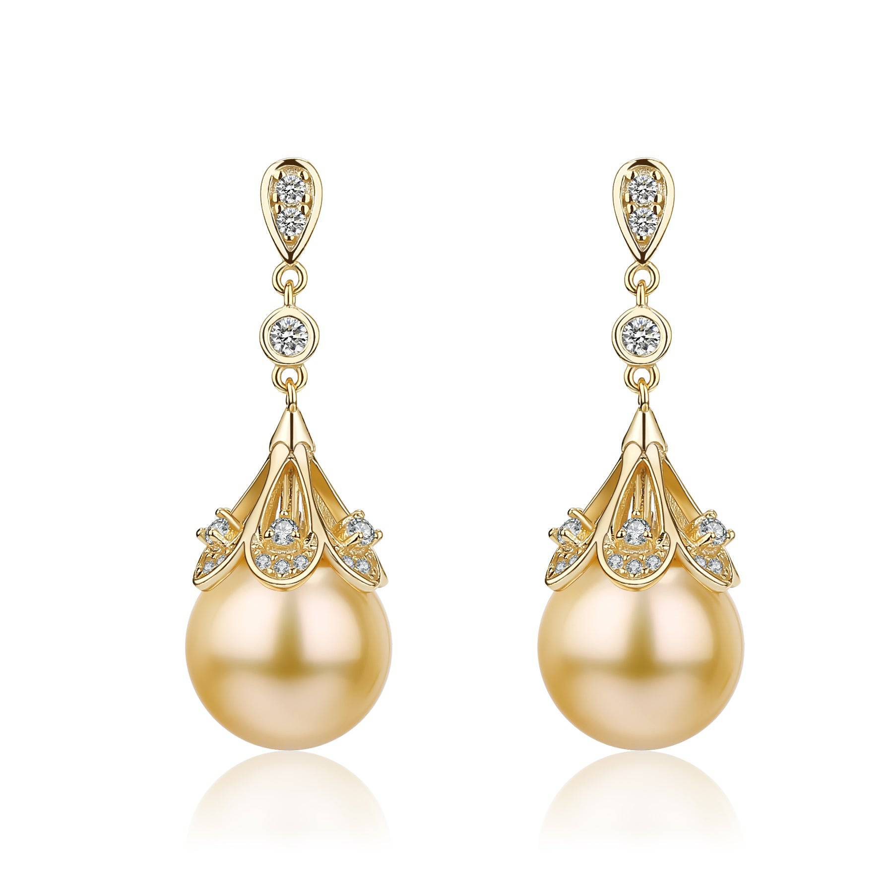 Golden South Sea Pearl  & CZ Luise Earrings