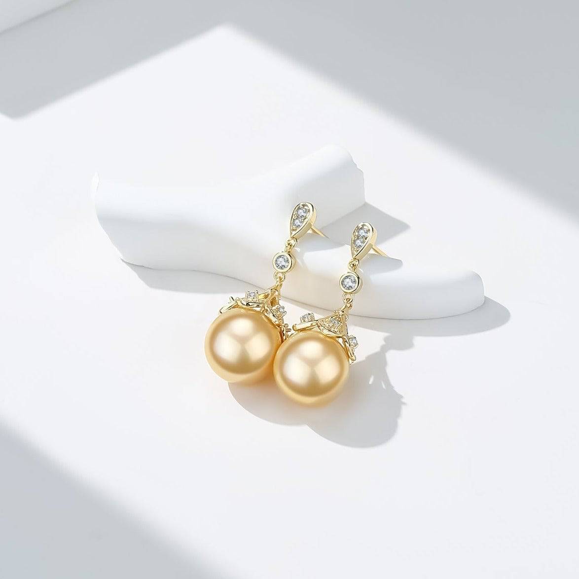 Golden South Sea Pearl  & CZ Luise Earrings