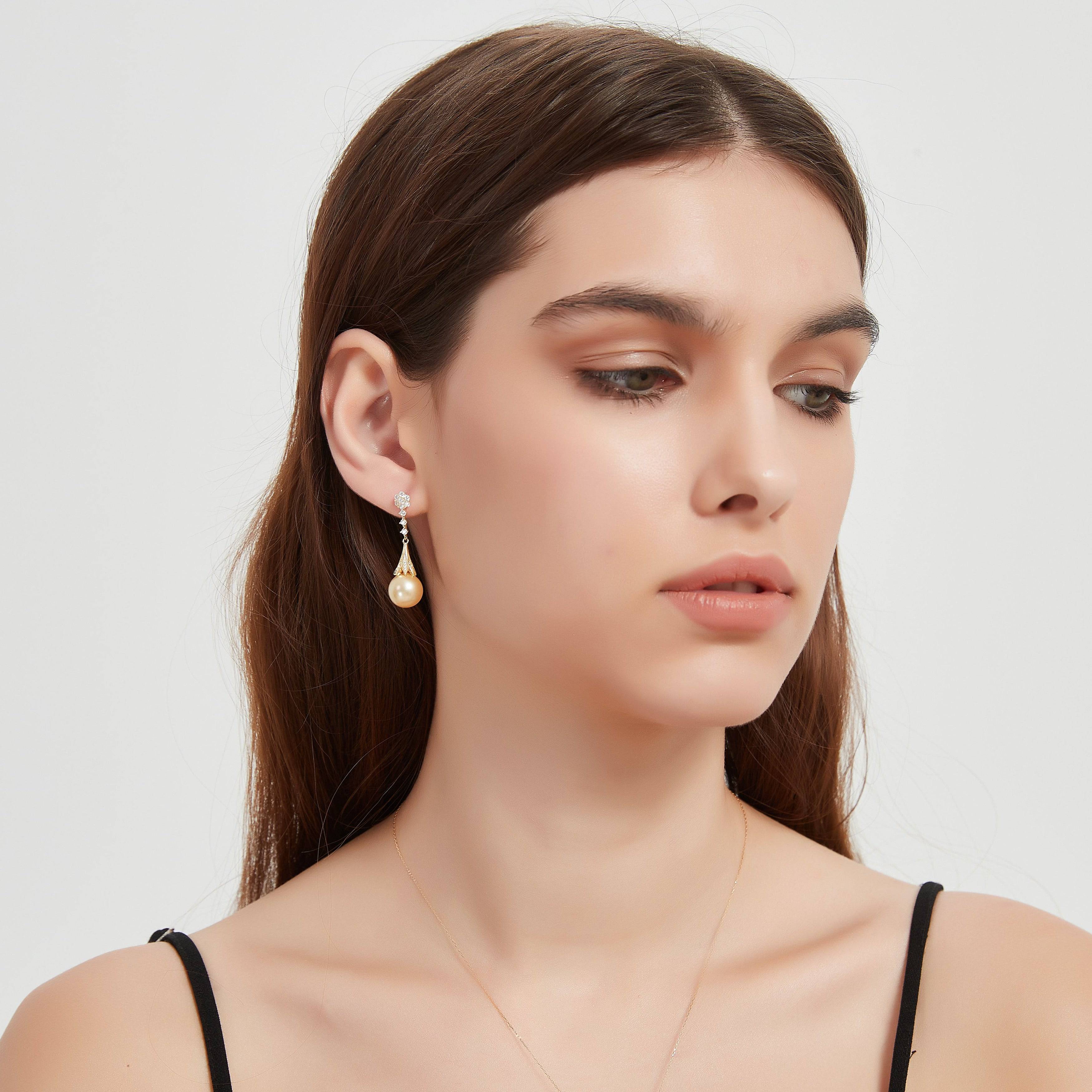 Golden South Sea Pearl  & CZ Luise Earrings