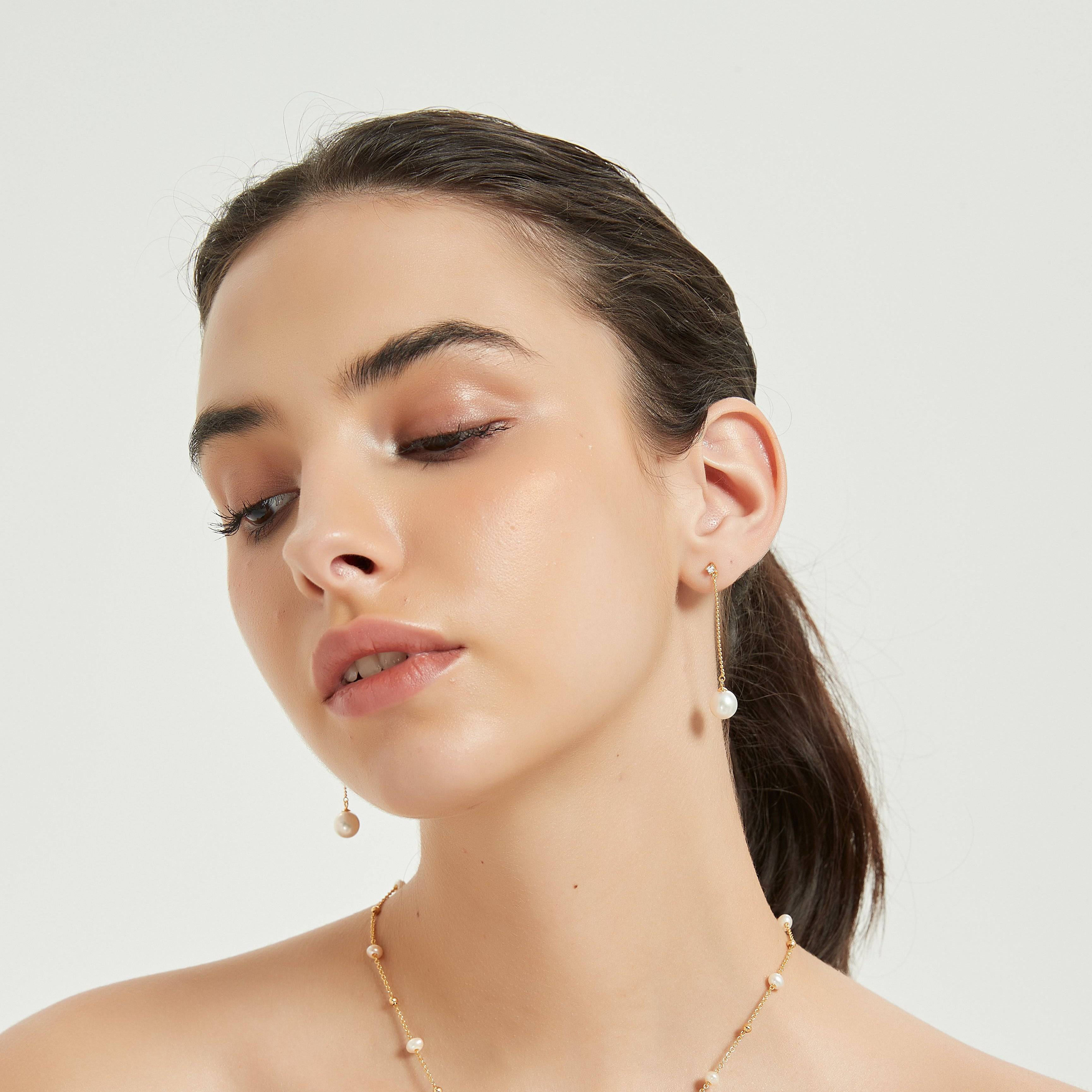 Natural Freshwater Pearl Long Earrings