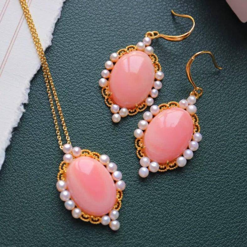 Princess Oval Pink Queen Conch Shell Pearls Earrings Gold Vermeil