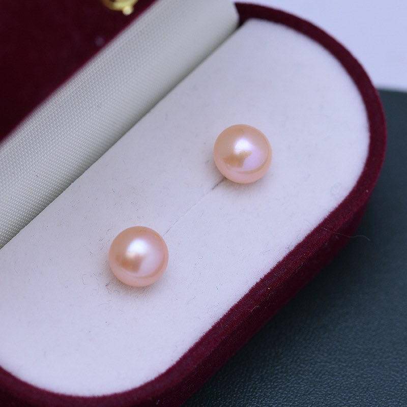 11-12mm Pink Button Freshwater Pearl Stud Earrings