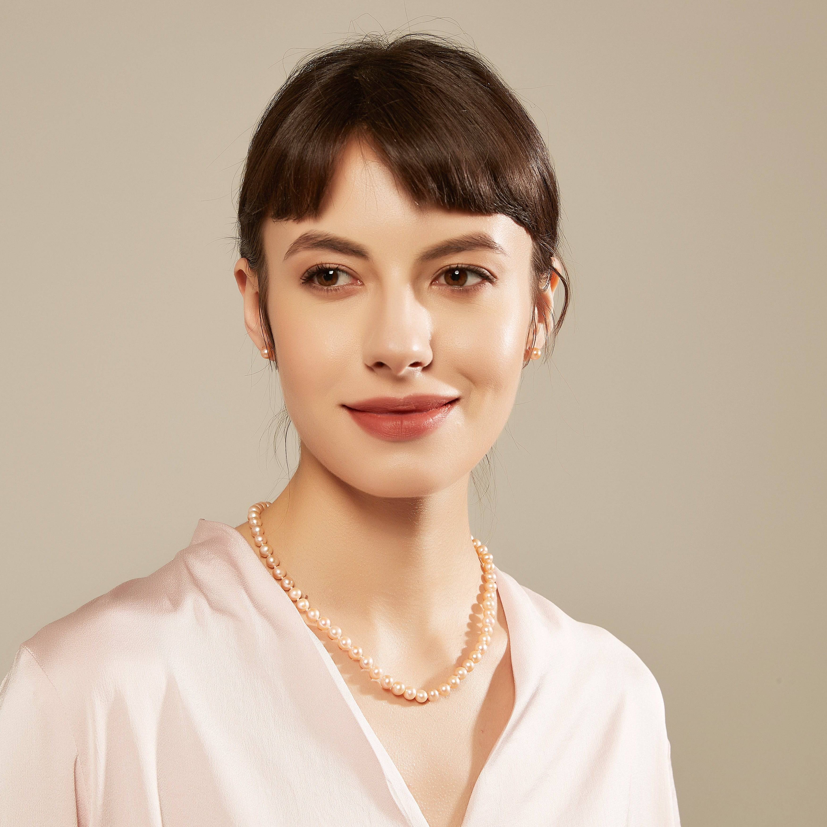 Pink Freshwater Pearl Earrings, 7.5-8.0mm