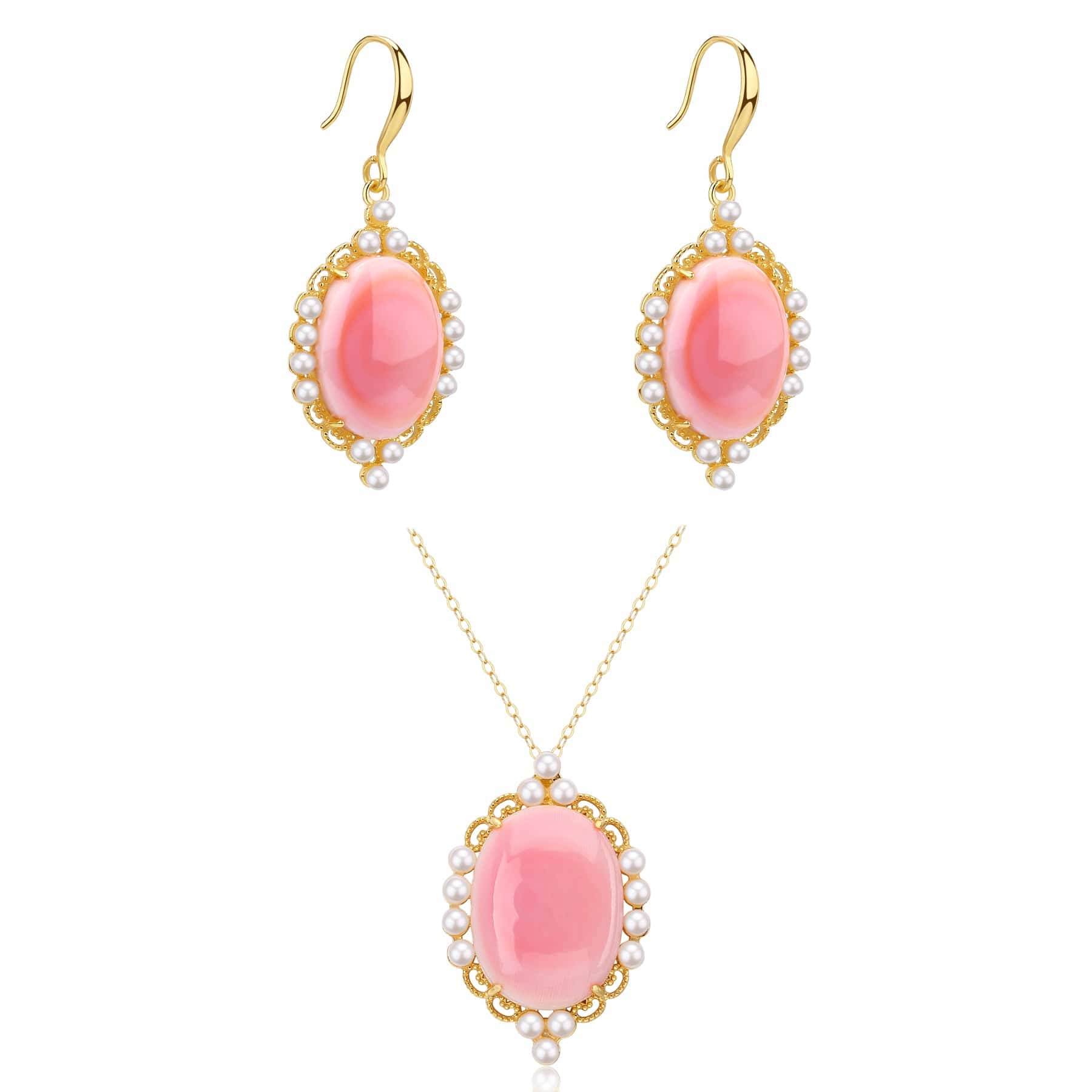 Princess Oval Pink Queen Conch Shell Pearls Earrings Gold Vermeil