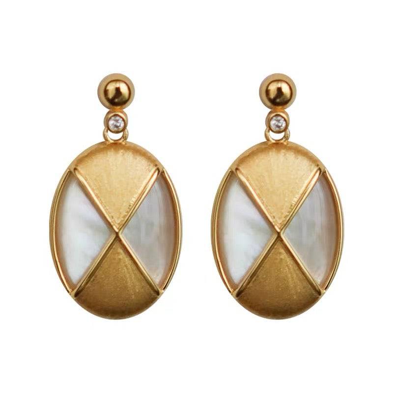 Rhombus Mother of Pearls Earrings Gold Vermeil