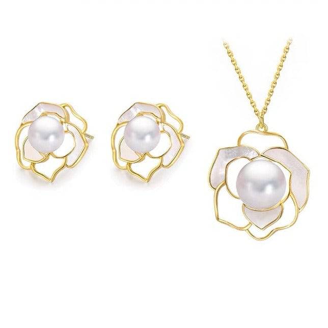 Rose White Mother of Pearls Earrings Gold Vermeil