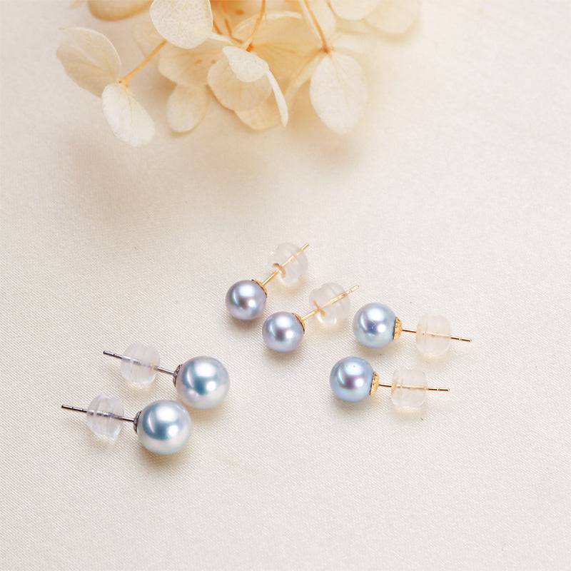 Seawater Akoya Silver Blue Pearl & Stud Earrings