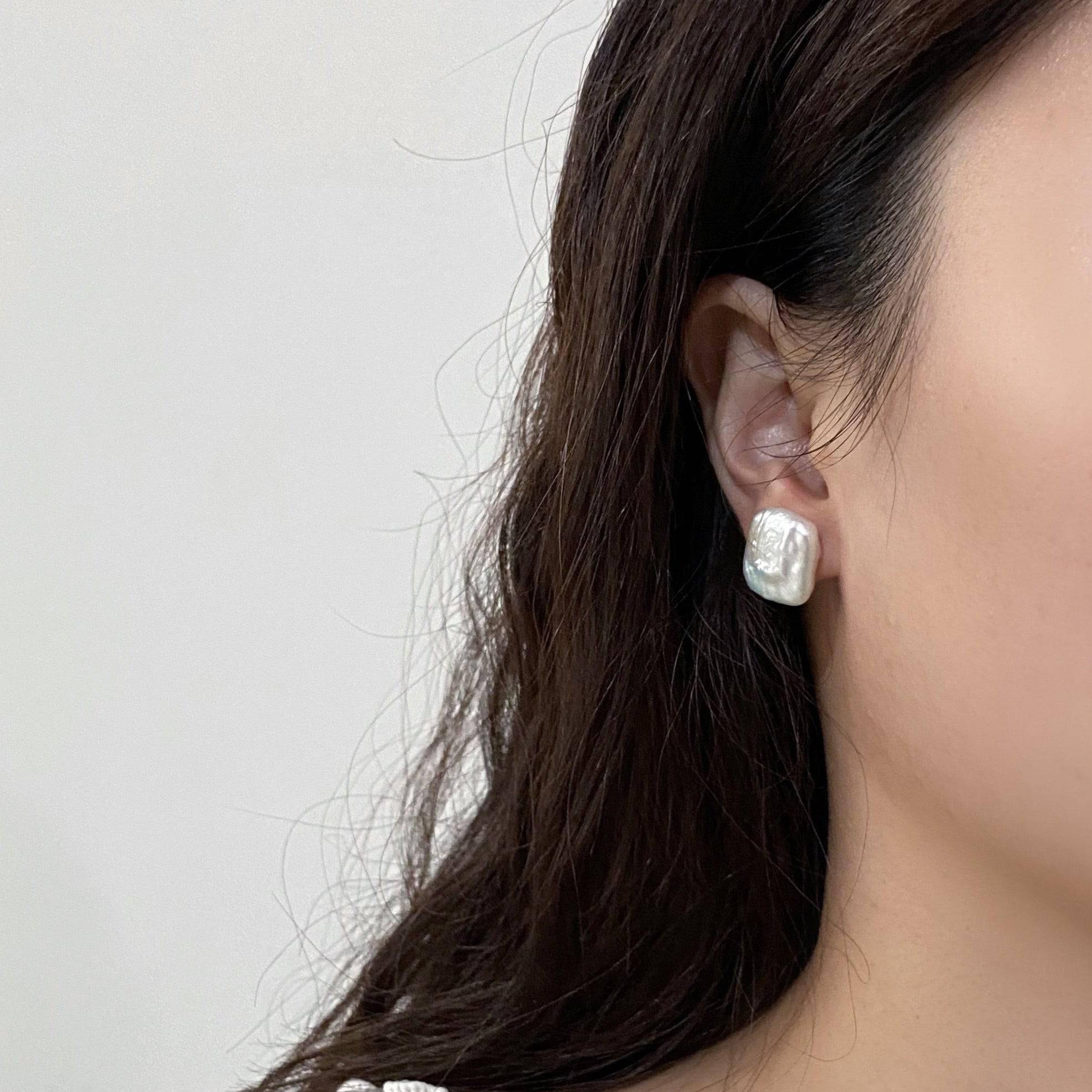 White Baroque Freshwater Pearl Stud Earrings