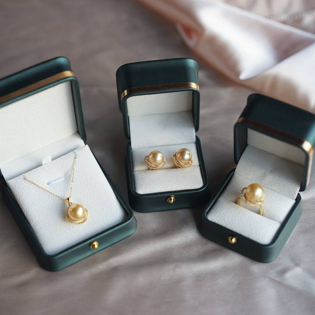 Golden South Sea Pearl 11.0-12.0mm & CZ Rose Earrings
