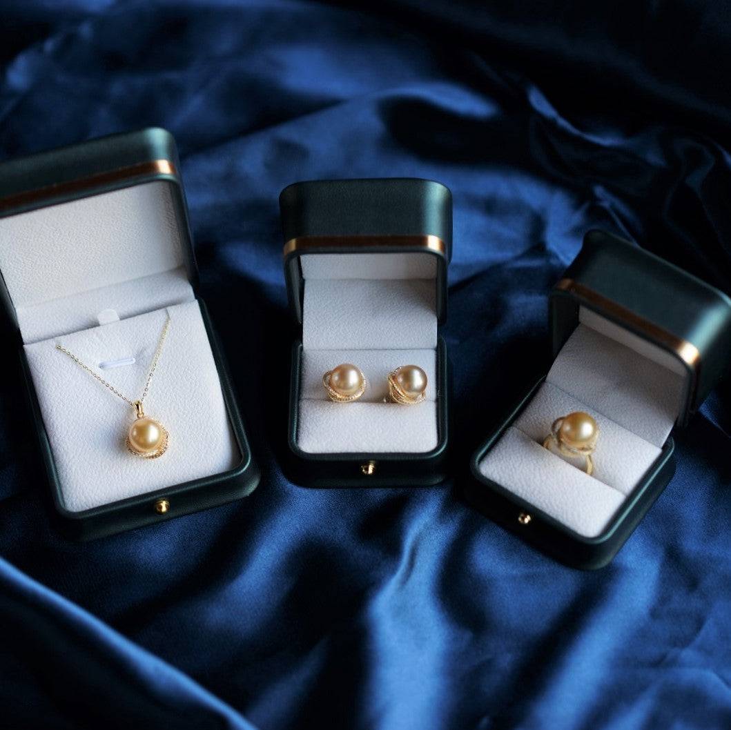 Golden South Sea Pearl 11.0-12.0mm & CZ Rose Earrings