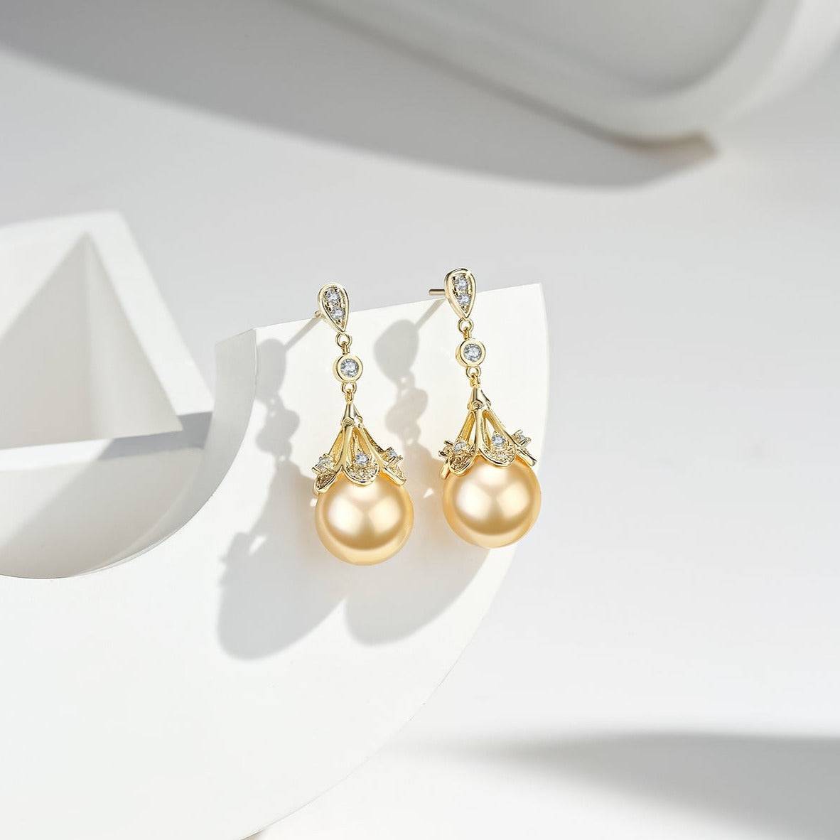 Golden South Sea Pearl  & CZ Luise Earrings