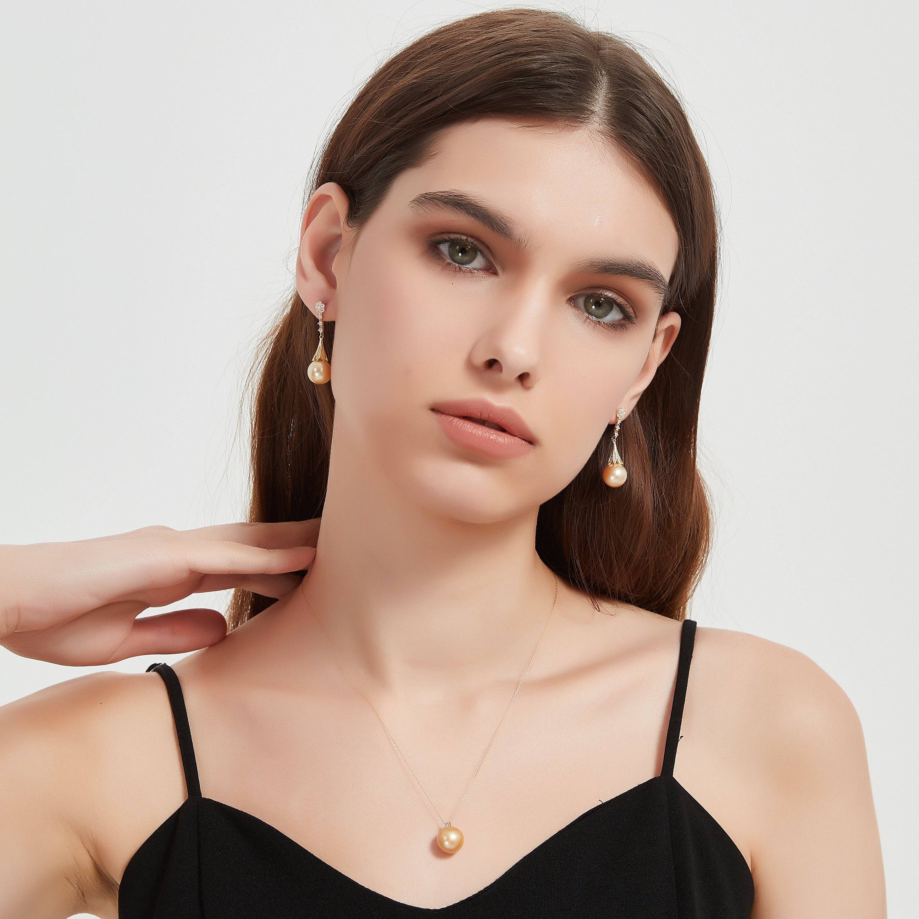 Golden South Sea Pearl  & CZ Luise Earrings