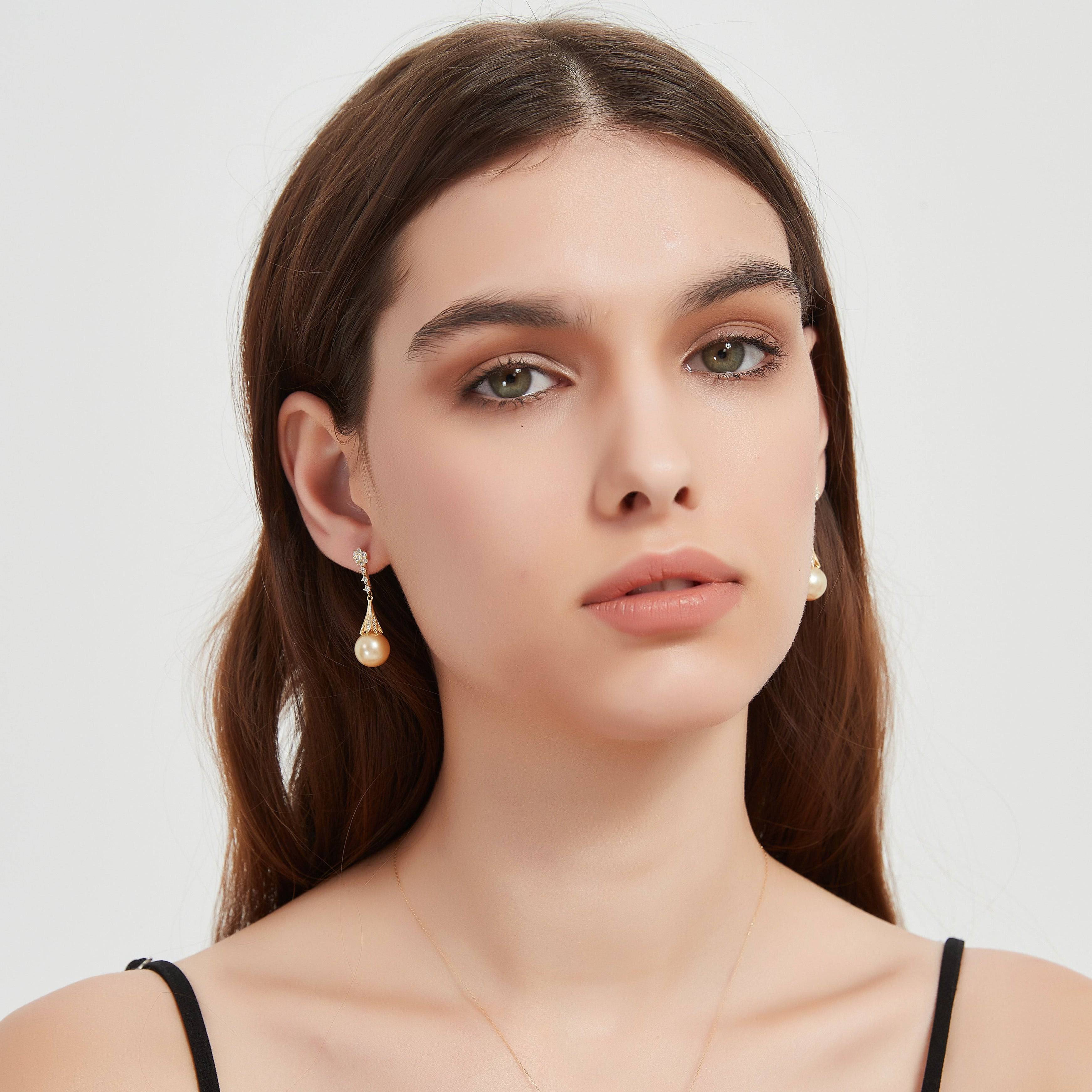 Golden South Sea Pearl  & CZ Luise Earrings