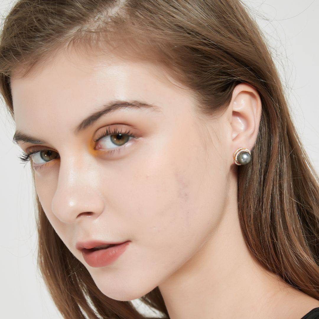 Tahitian South Sea Pearl & CZ Earrings