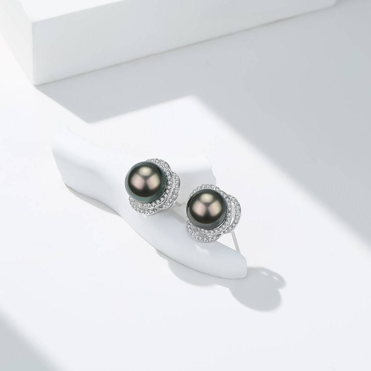 Tahitian South Sea Pearl & CZ Earrings